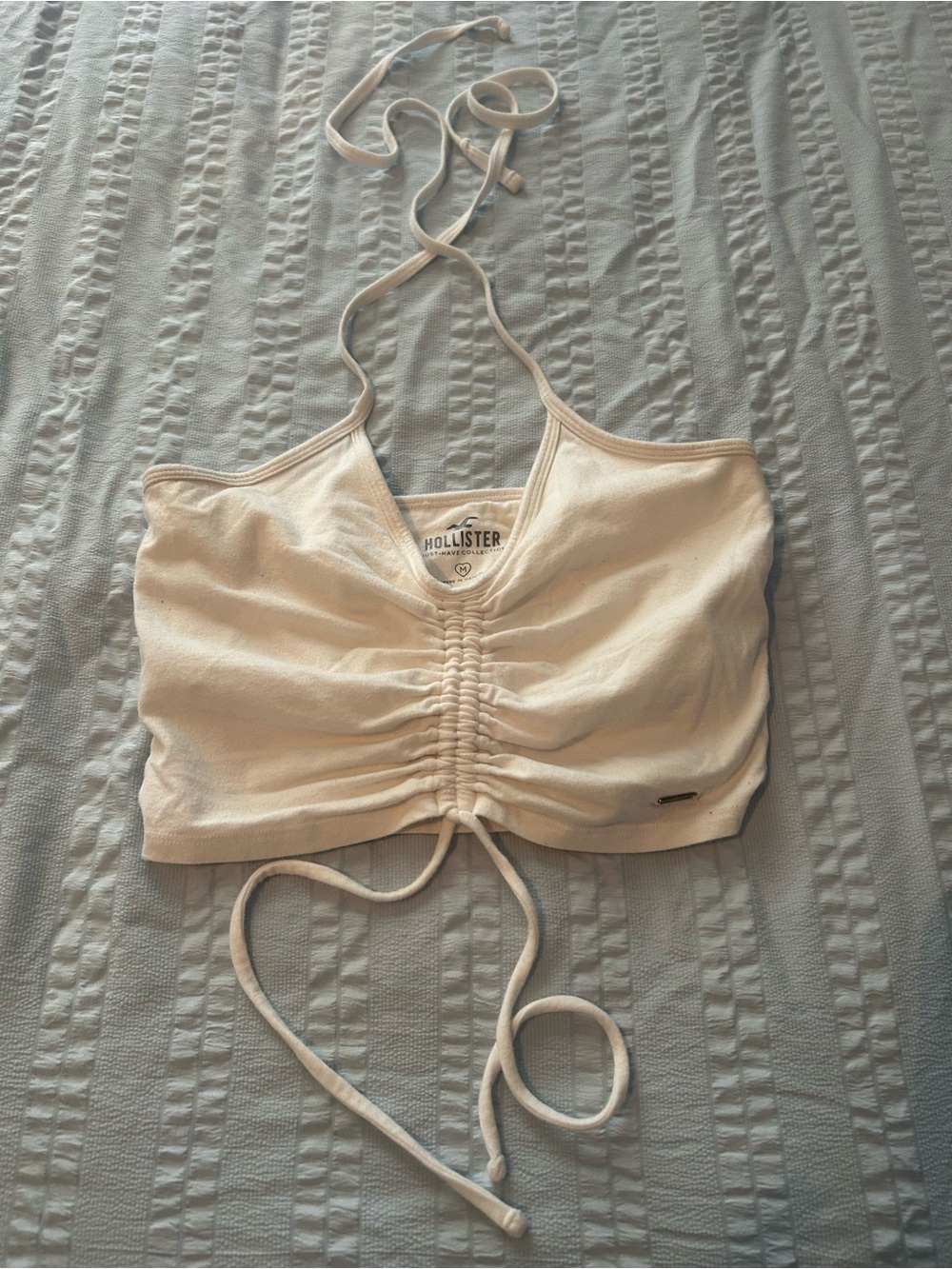 Hollister Cream Ruched Halter Tie-Back Crop